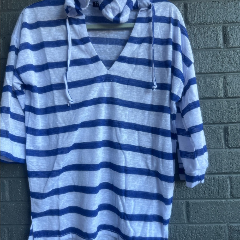 Poof! Navy and White Striped Hoodie
